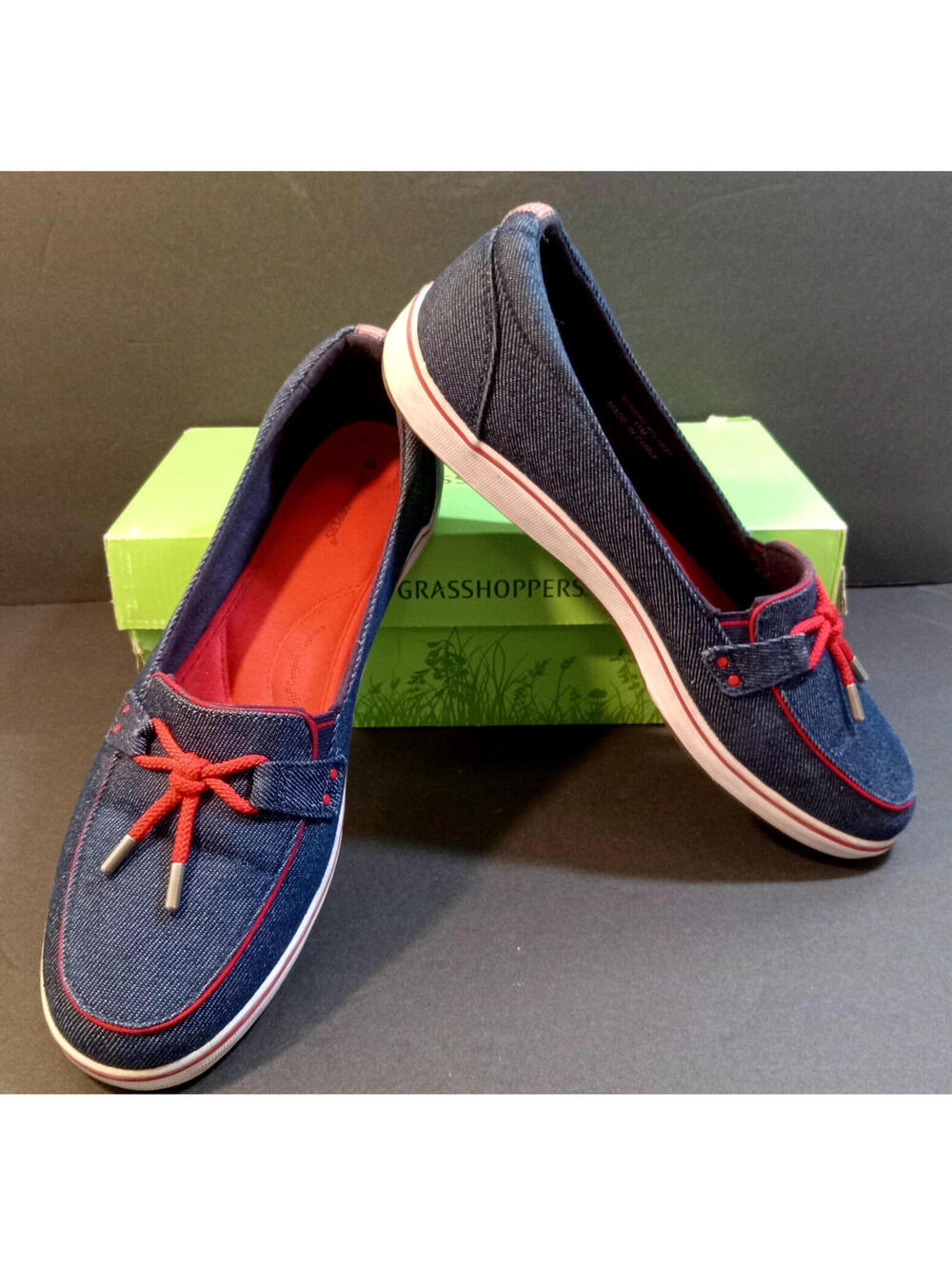 Grasshoppers Boat Loafer Shoes Womens Size 11M Blue Red Highview Denim Comfort
